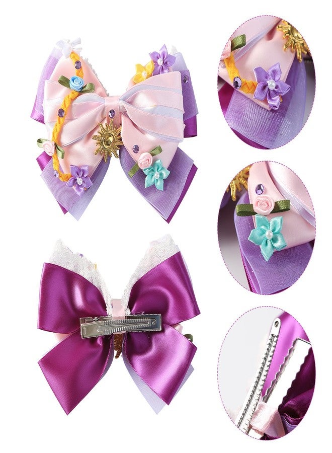Fancheer Princess Hair Bow Clips for Girls Women 5 Inch Fairy Hair Accessories Purple - Image 3